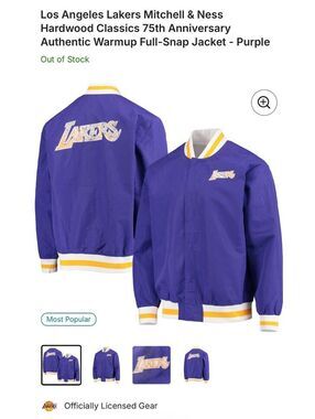 Los Angeles Lakers Hardwood Classics 75th Anniversary Authentic Warmup Full-Snap